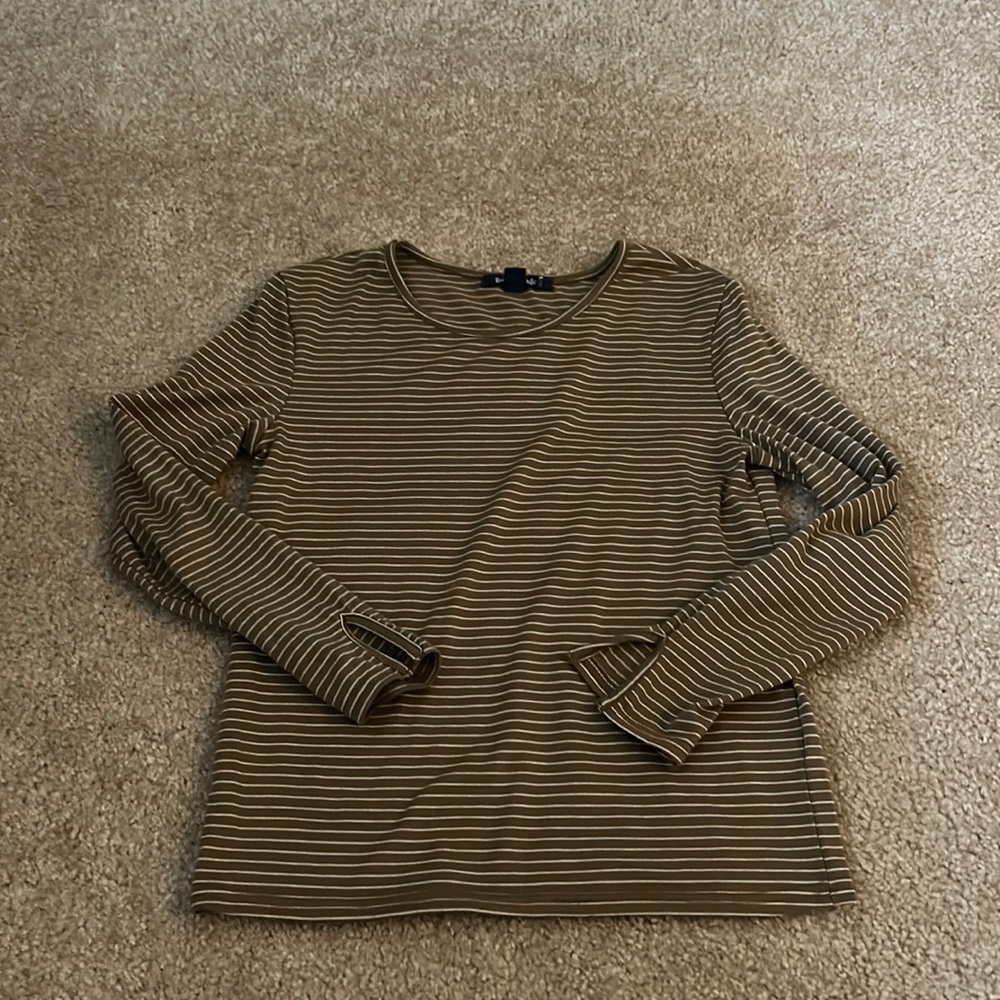 Striped white and tan long sleeve